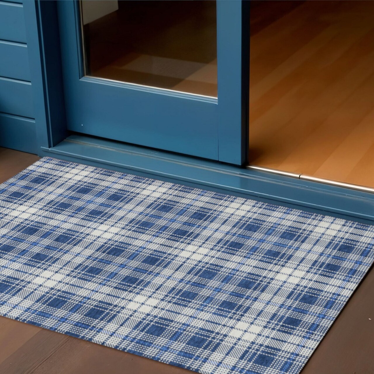 Edge Collections - 3' x 5' - Blue - Versatile Plaid Indoor-Outdoor Area Rug - 1 Piece
